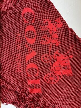 Coach Red and Black Logo Jacquard Scarf